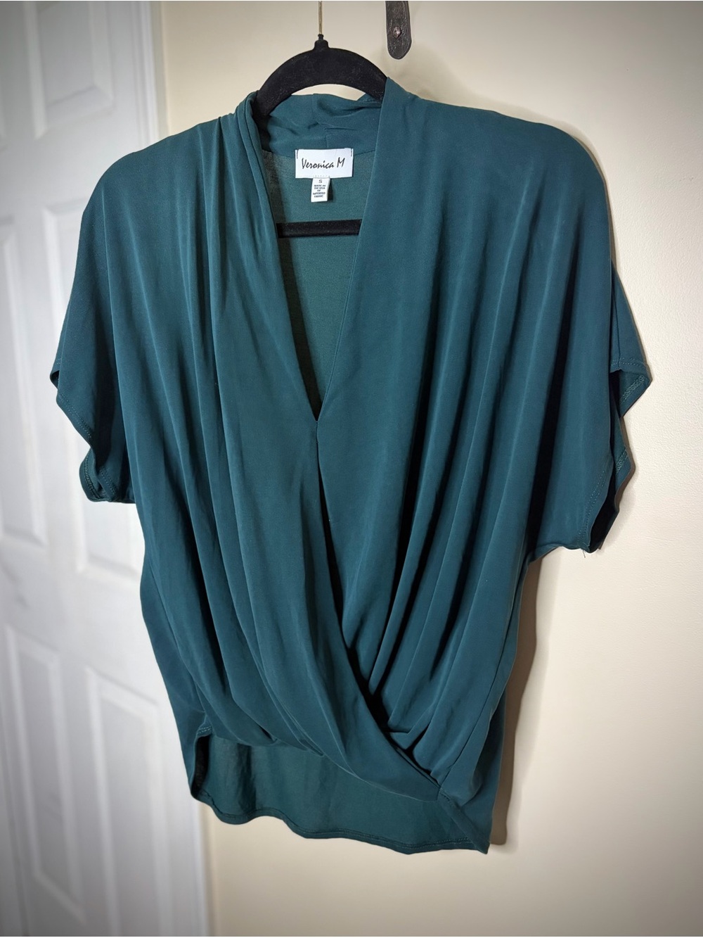 Veronica M Teal Draped Surplice Blouse #1176